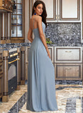 Rose A-LineV-neckFloor-LengthChiffonBridesmaidDressWithRuffle#251359 STKP0012805