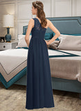 Yamilet A-Line One-Shoulder Floor-Length Chiffon Lace Bridesmaid Dress With Split Front STKP0012808