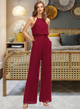 Jayleen Jumpsuit/Pantsuit Scoop Neck Floor-Length Chiffon Bridesmaid Dress With Pockets STKP0012809