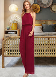 Jayleen Jumpsuit/Pantsuit Scoop Neck Floor-Length Chiffon Bridesmaid Dress With Pockets STKP0012809