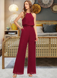 Jayleen Jumpsuit/Pantsuit Scoop Neck Floor-Length Chiffon Bridesmaid Dress With Pockets STKP0012809