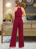 Jayleen Jumpsuit/Pantsuit Scoop Neck Floor-Length Chiffon Bridesmaid Dress With Pockets STKP0012809