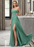 Brittany A-Line Square Neckline Floor-Length Chiffon Bridesmaid Dress STKP0012811