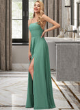 Brittany A-Line Square Neckline Floor-Length Chiffon Bridesmaid Dress STKP0012811