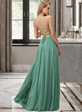 Brittany A-Line Square Neckline Floor-Length Chiffon Bridesmaid Dress STKP0012811