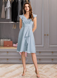 Elyse A-Line V-neck Knee-Length Bridesmaid Dress With Ruffle STKP0012812