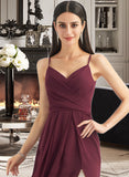 Amira A-Line V-neck Floor-Length Bridesmaid Dress With Ruffle Split Front STKP0012815