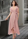 Brooke A-line V-Neck Asymmetrical Chiffon Bridesmaid Dress With Ruffle STKP0012818