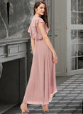 Brooke A-line V-Neck Asymmetrical Chiffon Bridesmaid Dress With Ruffle STKP0012818