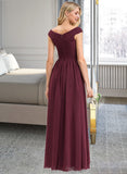 Clare A-Line Off-the-Shoulder Floor-Length Chiffon Bridesmaid Dress With Ruffle Split Front Pockets STKP0012819