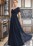 Elvira A-Line V-neck Floor-Length Chiffon Bridesmaid Dress STKP0012821