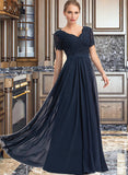 Elvira A-Line V-neck Floor-Length Chiffon Bridesmaid Dress STKP0012821