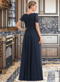 Elvira A-Line V-neck Floor-Length Chiffon Bridesmaid Dress STKP0012821