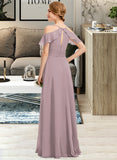 Sanaa A-Line V-neck Floor-Length Chiffon Bridesmaid Dress With Ruffle Split Front Cascading Ruffles STKP0012822