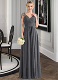 Stacy A-Line V-neck Floor-Length Chiffon Bridesmaid Dress With Ruffle Beading Sequins STKP0012823