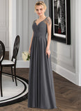 Stacy A-Line V-neck Floor-Length Chiffon Bridesmaid Dress With Ruffle Beading Sequins STKP0012823