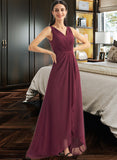 Isis A-Line V-neck Asymmetrical Bridesmaid Dress With Split Front STKP0012824