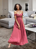 Lilah A-line Off the Shoulder Floor-Length Chiffon Bridesmaid Dress With Ruffle STKP0012825