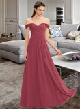 Lilah A-line Off the Shoulder Floor-Length Chiffon Bridesmaid Dress With Ruffle STKP0012825