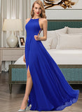 Mallory A-Line Scoop Neck Floor-Length Chiffon Bridesmaid Dress With Split Front STKP0012826