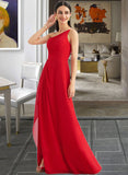 Karen A-Line One-Shoulder Floor-Length Bridesmaid Dress With Ruffle Split Front STKP0012827