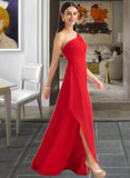 Karen A-Line One-Shoulder Floor-Length Bridesmaid Dress With Ruffle Split Front STKP0012827