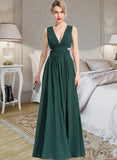 Abby A-Line V-neck Floor-Length Chiffon Bridesmaid Dress STKP0012828