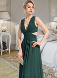 Abby A-Line V-neck Floor-Length Chiffon Bridesmaid Dress STKP0012828