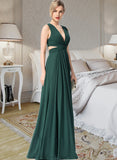 Abby A-Line V-neck Floor-Length Chiffon Bridesmaid Dress STKP0012828