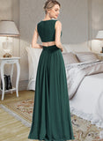 Abby A-Line V-neck Floor-Length Chiffon Bridesmaid Dress STKP0012828