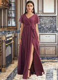 Arianna A-Line V-neck Floor-Length Bridesmaid Dress With Split Front STKP0012829