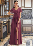 Arianna A-Line V-neck Floor-Length Bridesmaid Dress With Split Front STKP0012829