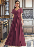 Arianna A-Line V-neck Floor-Length Bridesmaid Dress With Split Front STKP0012829