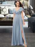 Sanaa A-Line V-neck Floor-Length Bridesmaid Dress With Split Front STKP0012832