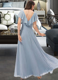 Sanaa A-Line V-neck Floor-Length Bridesmaid Dress With Split Front STKP0012832