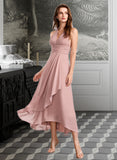 Elizabeth A-Line V-neck Asymmetrical Bridesmaid Dress With Split Front STKP0012833