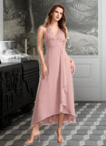 Elizabeth A-Line V-neck Asymmetrical Bridesmaid Dress With Split Front STKP0012833