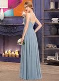 Itzel A-Line V-neck Floor-Length Chiffon Bridesmaid Dress With Ruffle Pockets STKP0012834