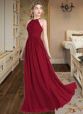 Sasha A-Line Scoop Neck Floor-Length Chiffon Bridesmaid Dress With Ruffle STKP0012835