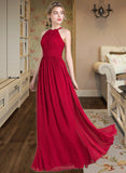 Sasha A-Line Scoop Neck Floor-Length Chiffon Bridesmaid Dress With Ruffle STKP0012835