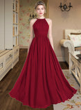 Sasha A-Line Scoop Neck Floor-Length Chiffon Bridesmaid Dress With Ruffle STKP0012835