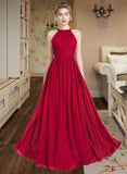 Sasha A-Line Scoop Neck Floor-Length Chiffon Bridesmaid Dress With Ruffle STKP0012835