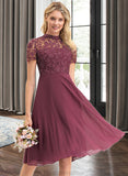 Lauretta A-Line Scoop Neck Knee-Length Chiffon Lace Bridesmaid Dress STKP0012836