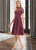 Lauretta A-Line Scoop Neck Knee-Length Chiffon Lace Bridesmaid Dress STKP0012836