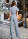 Angelina Jumpsuit/Pantsuit V-neck Floor-Length Bridesmaid Dress With Ruffle STKP0012837