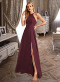 Jane A-Line High Neck Floor-Length Bridesmaid Dress With Split Front STKP0012838