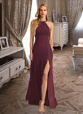 Jane A-Line High Neck Floor-Length Bridesmaid Dress With Split Front STKP0012838