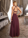 Jane A-Line High Neck Floor-Length Bridesmaid Dress With Split Front STKP0012838