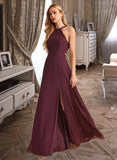 Jane A-Line High Neck Floor-Length Bridesmaid Dress With Split Front STKP0012838