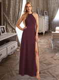 Jane A-Line High Neck Floor-Length Bridesmaid Dress With Split Front STKP0012838